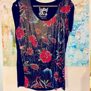 STUNNING Iron Fist Sequined Floral Cap Sleeve Tee